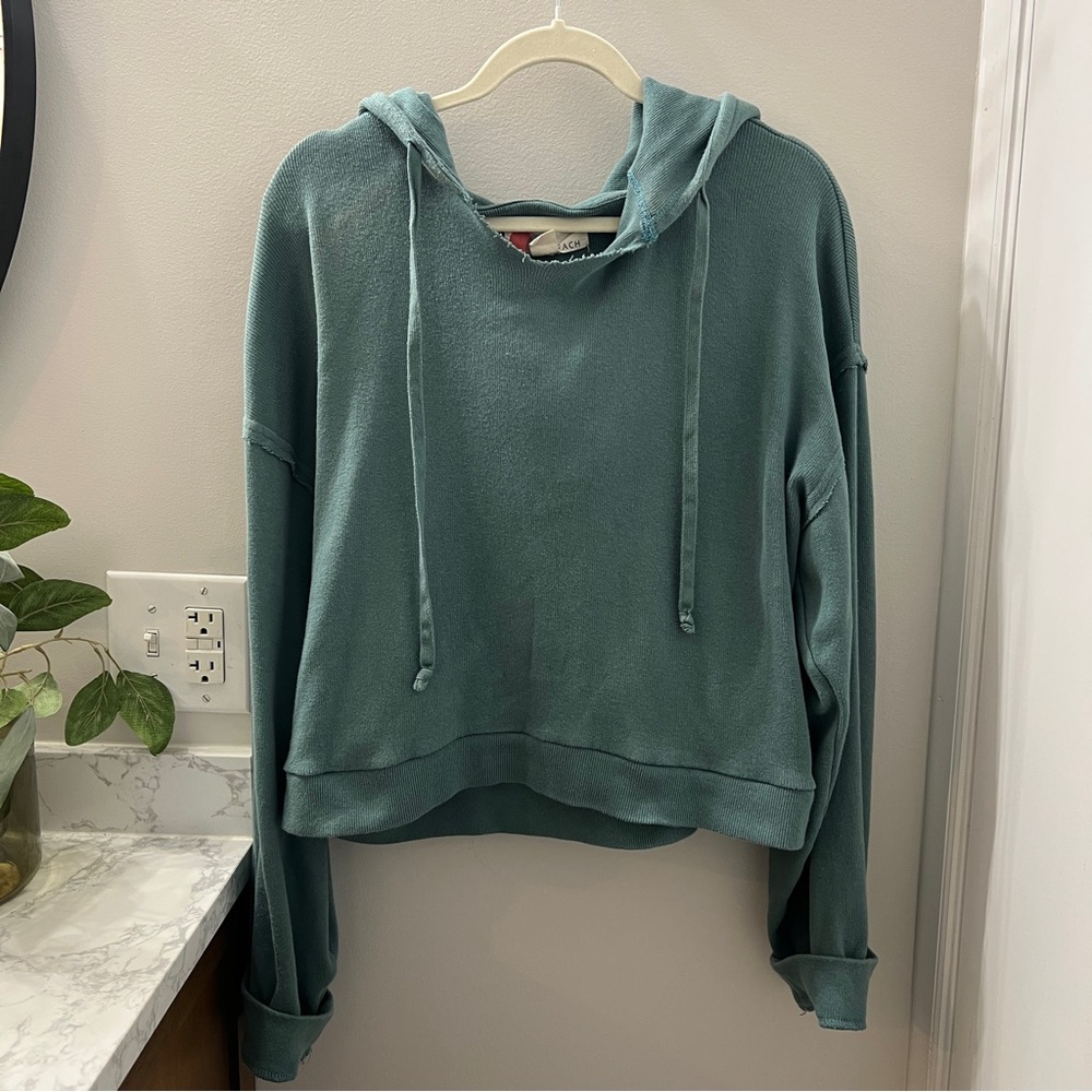 Free People Beach Cropped Teal Hoodie Sweatshirt